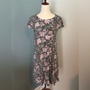 LOFT Pink and White Floral A-line Midi Dress